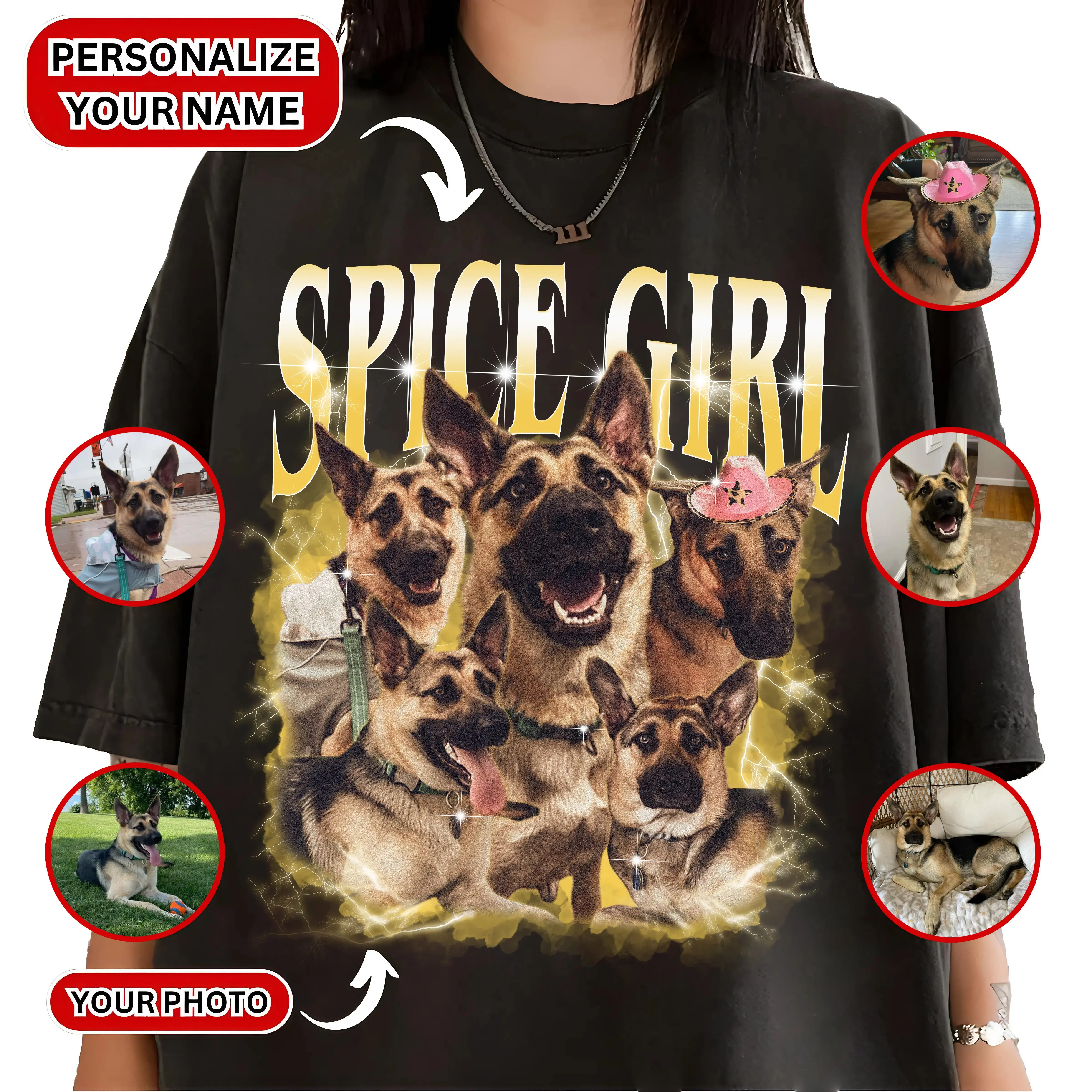 Custom Retro Dog Shirt, Personalized Pet Tee, Custom Photo Vintage 90s Graphic, Bootleg Rap Dog Shirt, Custom Design T-shirt Top Womenswear Tshirt Streetwear