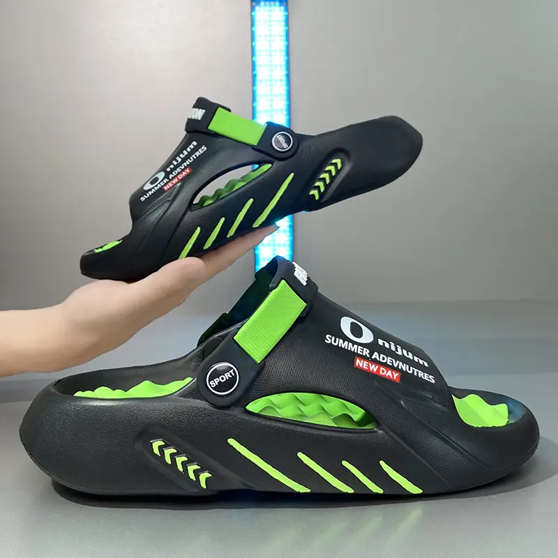 Chunky Platform Massage Slides Men Shock Absorb EVA Sport Slippers Detachable Heel Strap Anti Slip Shower Outdoor Sandals