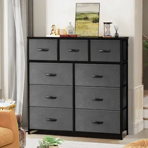 9-Drawer Fabric Dresser with Metal Frame, Wood Top, Sturdy Closet Organizer for Bedroom, Living Room, Nursery, Entryway