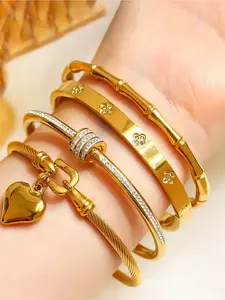 4-piece elegant and luxurious stainless steel bracelet set, a high-quality and fashionable bracelet suitable for both women and men, versatile and durable jewelry for daily travel, Trendy Stack Bangle, Stackable Bracelets
