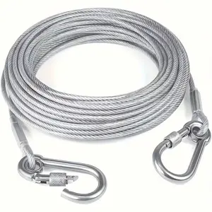 Stainless Steel Reflective Pet Leash, Durable Dog Chain, Anti-Bite Outdoor Tent Rope, Rubber Coated Wire Cord, Ideal for Pets, No Tangle Leash, Swivel Leash