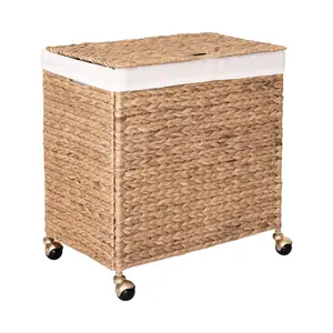 Seville Classics Water Hyacinth Double Laundry Hamper- Casters