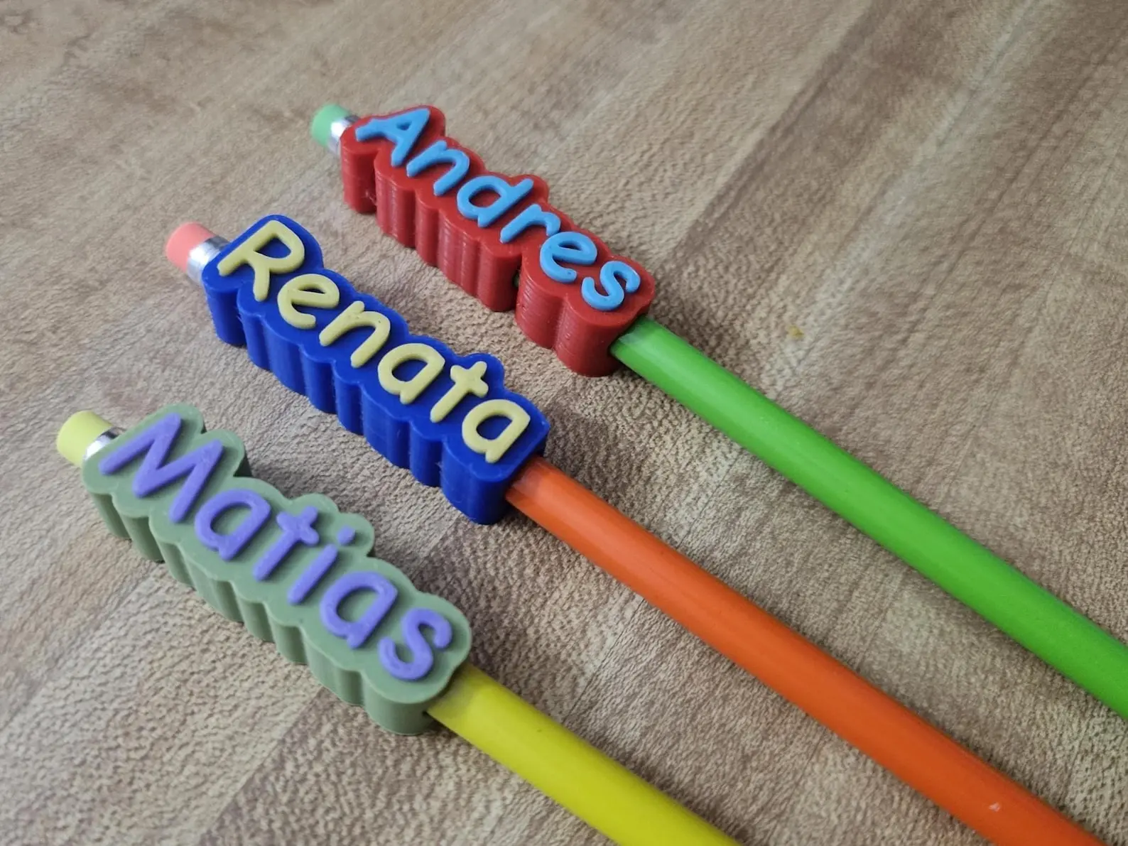 Personalized 3D Printed Pencil Topper Pack of 3 Customizable Name Space for Unique Stationery Accessories Easy to Use & Personalize Perfect Addition to Your Desk