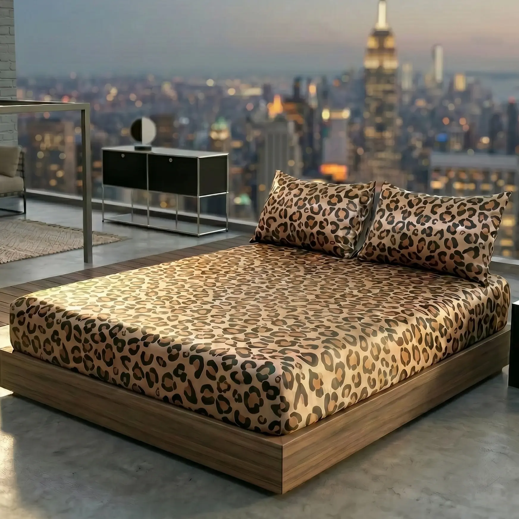 Leopard Print Satin 2/3 Piece Bedding Set, Silky Smooth Deep Pocket Fitted Sheet with Pillowcases, All Season Luxury Bedding for Bedroom Hotel Use bed sheet set summerwins cozy satin bed sheets