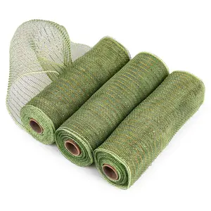 3 Rolls Mesh Continuous Ribbon,10 Yard Each Roll,Metallic with Gold Foil,Christmas Ribbon for Wreath Swags and Decorating