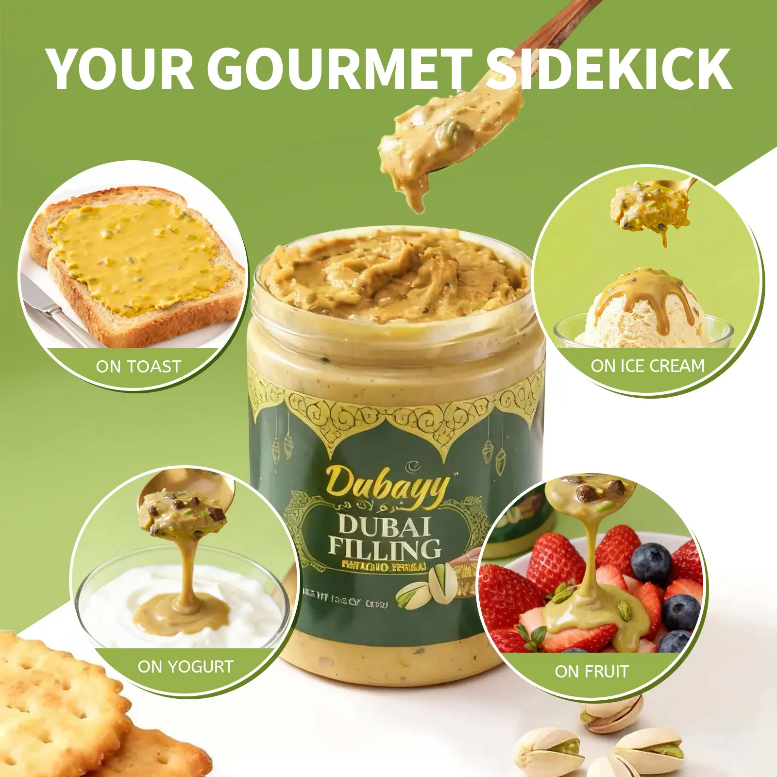 Upgraded Dubai Chocolate Jars (11.29oz) - Dubai in a Jar, Gourmet Snack & Toast Topper, 30% Real Pistachio, Silky Texture, Crispy Kataifi, Chunky Cocoa Pieces, Quality Ingredients, Pistachio & Milk Chocolate Cream Blocks #tiktokshopsummersale Dessert