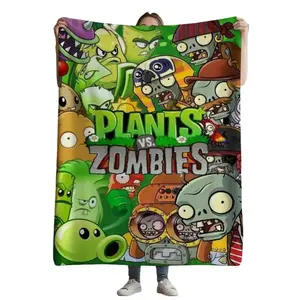 Tower Defense Game Fan Flannel Blanket Zombie Apocalypse Cartoon Style Soft Warm Throw For Gamer Room Decor Dorm Essential Bed Couch Travel Gift