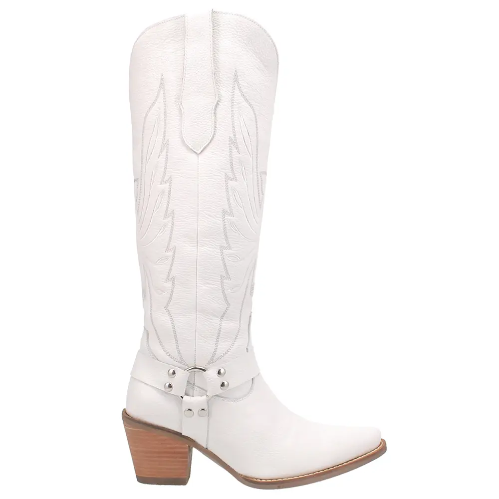 Dingo Womens Heavens To Betsy Embroidered Snip Toe  Casual Boots Knee High Mid Heel 2-3" - White