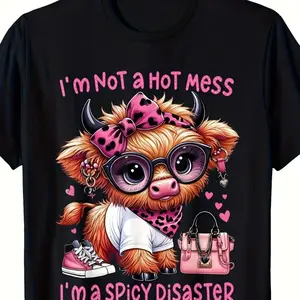 I'm Not A Fire Highland Cow Cute Cartoon Cotton T-Shirt, Casual Fun Outfit