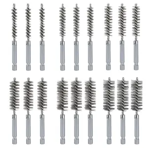 18 Pcs Bore Brush Bristles Wire Brush Set with 1/4" Hex Shank Handle for Power Drill Cleaning,6 Size (8/10/12/15/17/19mm),Christmas Party Gifts,Hand Tools Kits