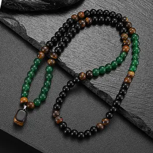 Money Necklace for Men Natural Crystal Black Obsidian Beaded Necklaces Money Necklace Wealth for Women Lucky Jewelry for Men Women
