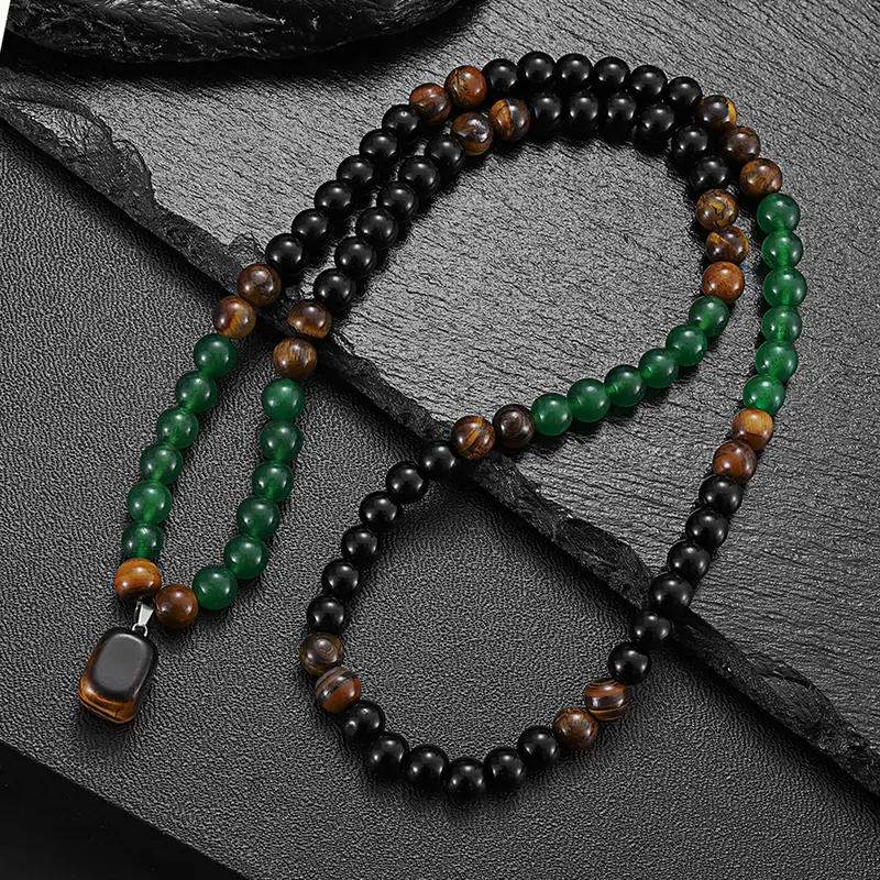 Money Necklace for Men Natural Crystal Black Obsidian Beaded Necklaces Money Necklace Wealth for Women Lucky Jewelry for Men Women