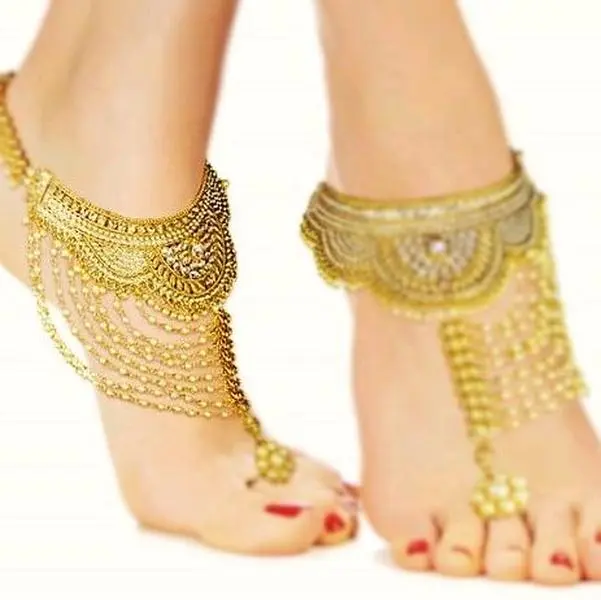 Antique Traditonal Indian Bridal Heavy Full Cover Panja Payal Anklets Body Jewelry, Indian Jewelry