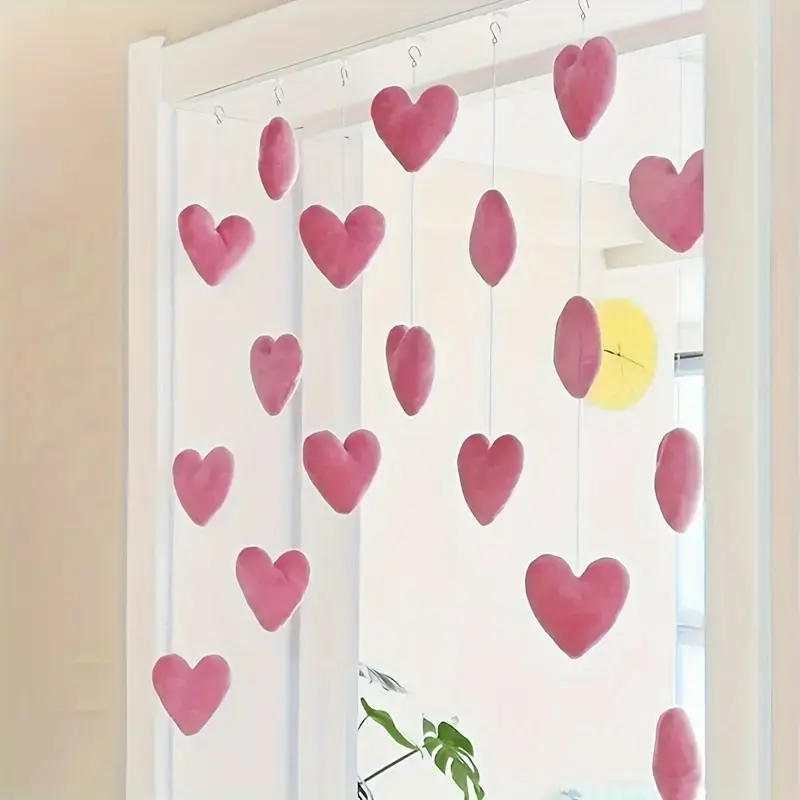 18 Pink Polyester Valentine's Day Glam Heart-Shaped Door Hanging Ornaments - Lightweight, Breathable Doorframe Ornament for Home & Party Decor, Ideal Gift for Loved Ones