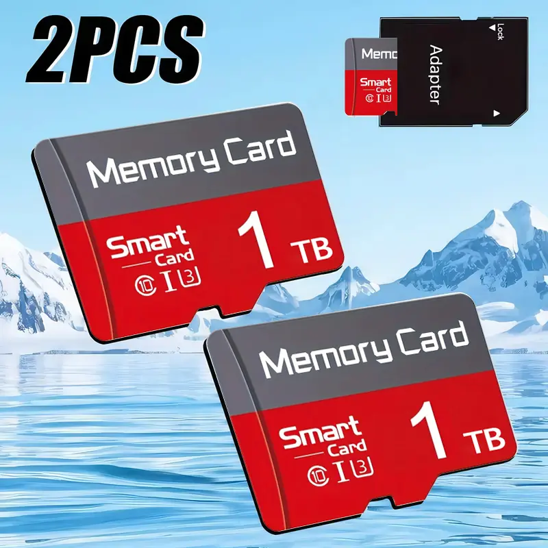 2-Pack × 1TB  Micro SD card (TF card) and adapter, tablet computer, camera, smart phone video, PSP game, micro tf monitoring system Memory Card Set