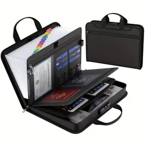 Fire-Proof File Organizer with Lock and Handle, Expanding File, 13-Cell Thickened Zipper Bag for A4 Files, Safe Storage for Passports and Certificates, Fireproof File Folder