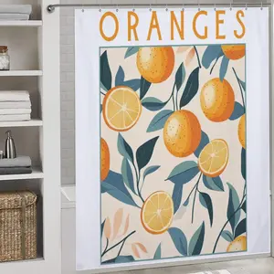 Vintage Orange Fruit Shower Curtain, Citrus Botanical Leaf Print Bathroom Decor, Waterproof Polyester Bath Curtain with Hooks, Summer Fresh Aesthetic Accessory