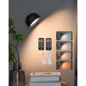 VEVOR 2PCS LED Wall Sconces, Rechargeable Battery Operated Wall Sconces Lamps with Remote Control, 360 Rotation Dimmable Wireless Wall Lights with Adjustable Color Temps, Brightness 4-Level Timer