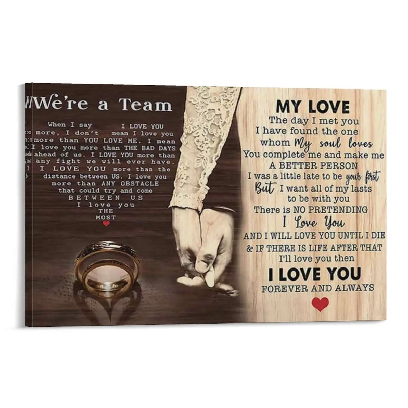 "We're A Team" Artistic Heart Plaid Vintage Rustic Wood Couple Canvas Wall Art Print, 12x18inch(30x45cm)/16x24inch, Valentines Day Husband-Wife Gift, Ideal for Bedrooms Home Decor with Instant Gallery Wall Look, Decoration Items, Wardrobe