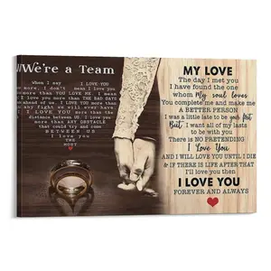 "We're A Team" Romantic Couple Canvas Wall Art, Wedding Anniversary Gift for Husband Wife, Rustic Love Quote Poster, Bedroom Home Decor, Marriage Vows Artwork