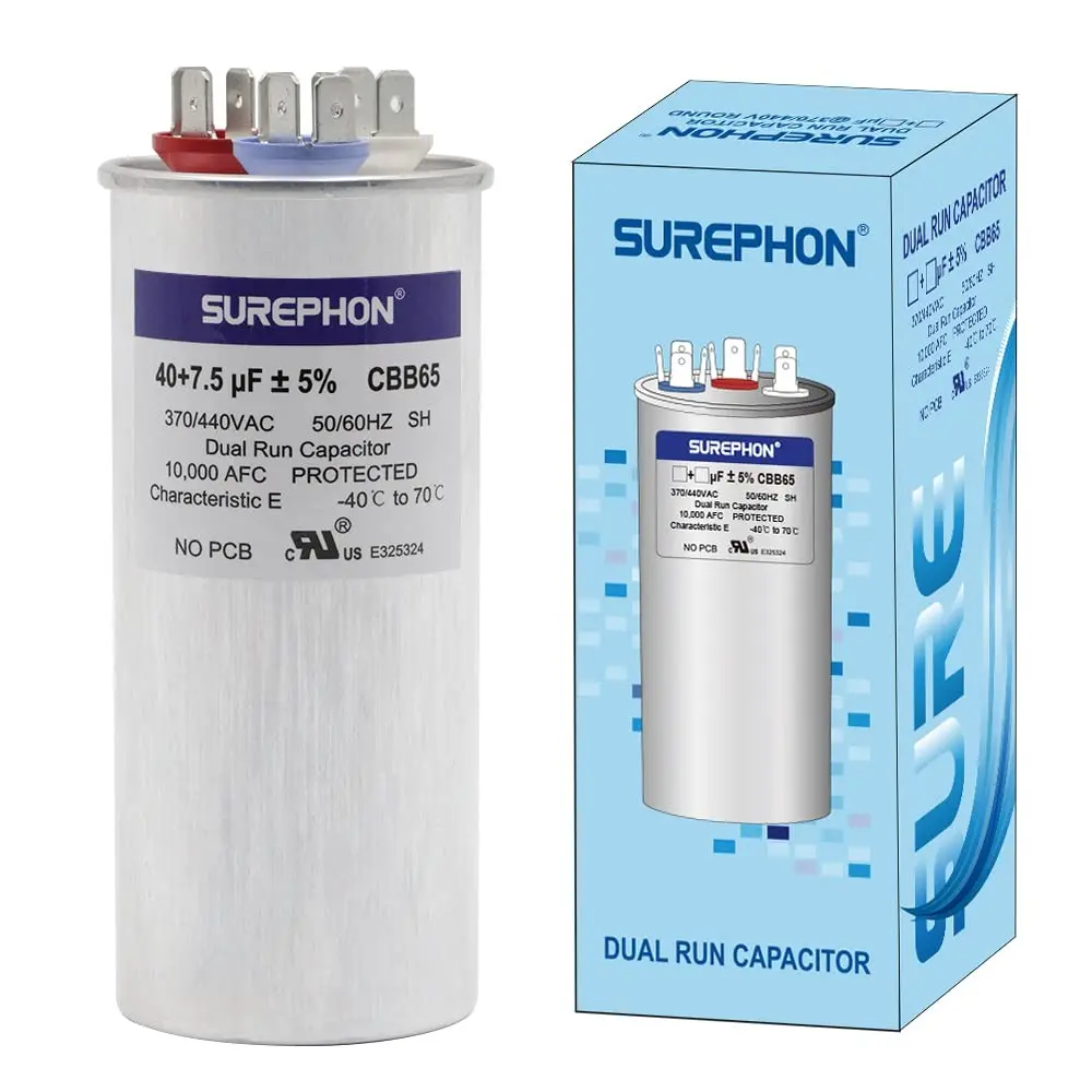 40/7.5 Mfd Ac Capacitor 370V or 440V 50/60Hz CBB65B Air Conditioner Capacitors for AC Unit Fan Motor Start or Pool Pump or Air Condenser Straight Cool
