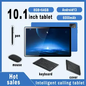New 10.1-inch tablet with calling function, supports WIFI function, Bluetooth function, Android 13 tablet, 8GB RAM, 64GB ROM, dual cameras, high-performance tablet, 8-core chip, 6000mAh battery， Accessories: keyboard, mouse, leather case, touch screen pen