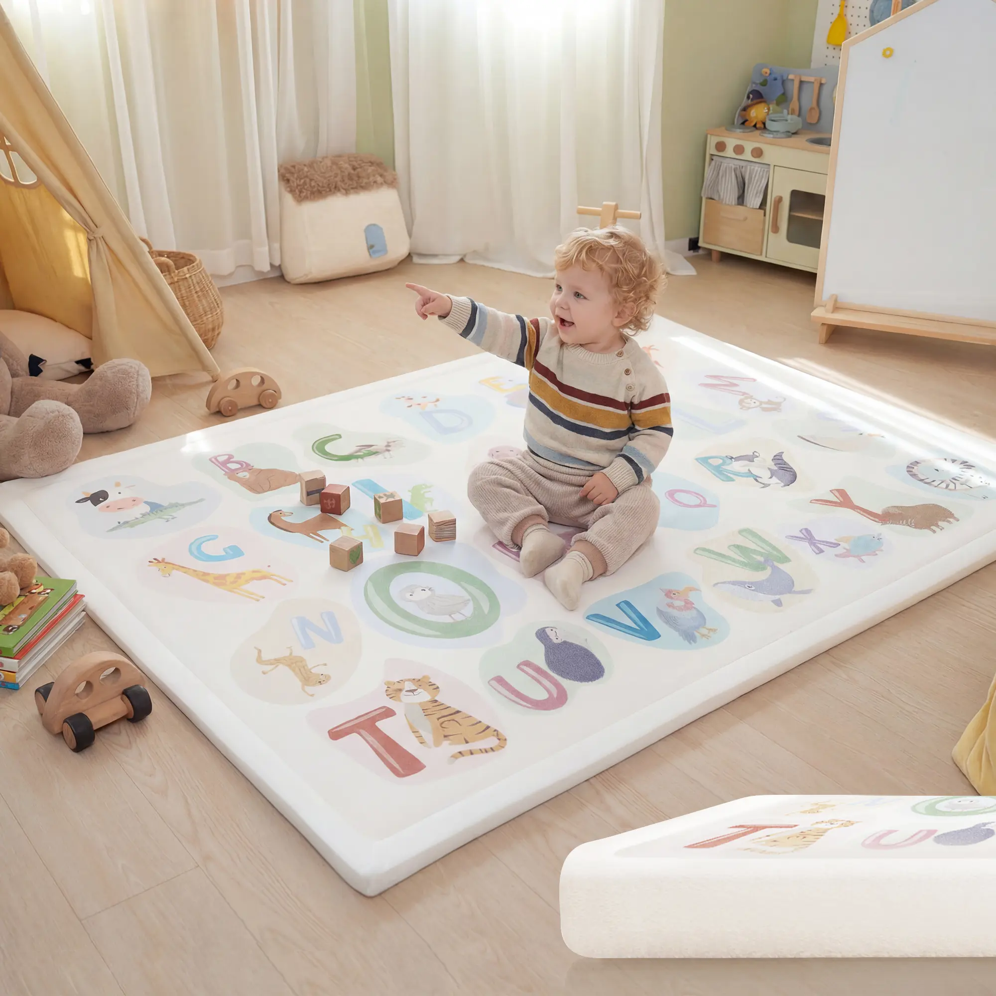PaPaMat Baby Play Mat & Area Rug, 1.3” Thick Memory Foam Coral Fleece, Extra Large Soft Floor Mat for Tummy Time, Crawling & Early Learning  Playpen Infant
