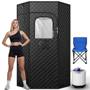 MANASTIN Portable Large Home Steam Sauna with 3L High Capacity Steamer, Personal Sauna Tent with Remote Control, 15 Levels of Pentagon Model Sauna Box with Folding Chair