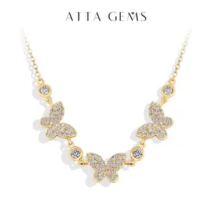 New Shiny D VVS1 Color Synthetic Moissanite Butterfly Necklace Ladies Exquisite Chain Necklace Jewelry for Gift N032