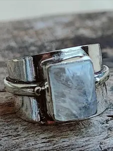Unique Moonstone Silvery Ring for Women Men Retro Boho Wide Band Statement Ring Daily Vacation Casual Trendy Jewelry Birthday Gift for Her Boho Style Rings