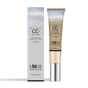 CC+ Color Correcting Liquid Foundation with SPF50+ - Cosmetic Moisturizer, Hydrating, Lightweight, Hyaluronic, Long-Lasting Flawless Sunscreen CC Cream