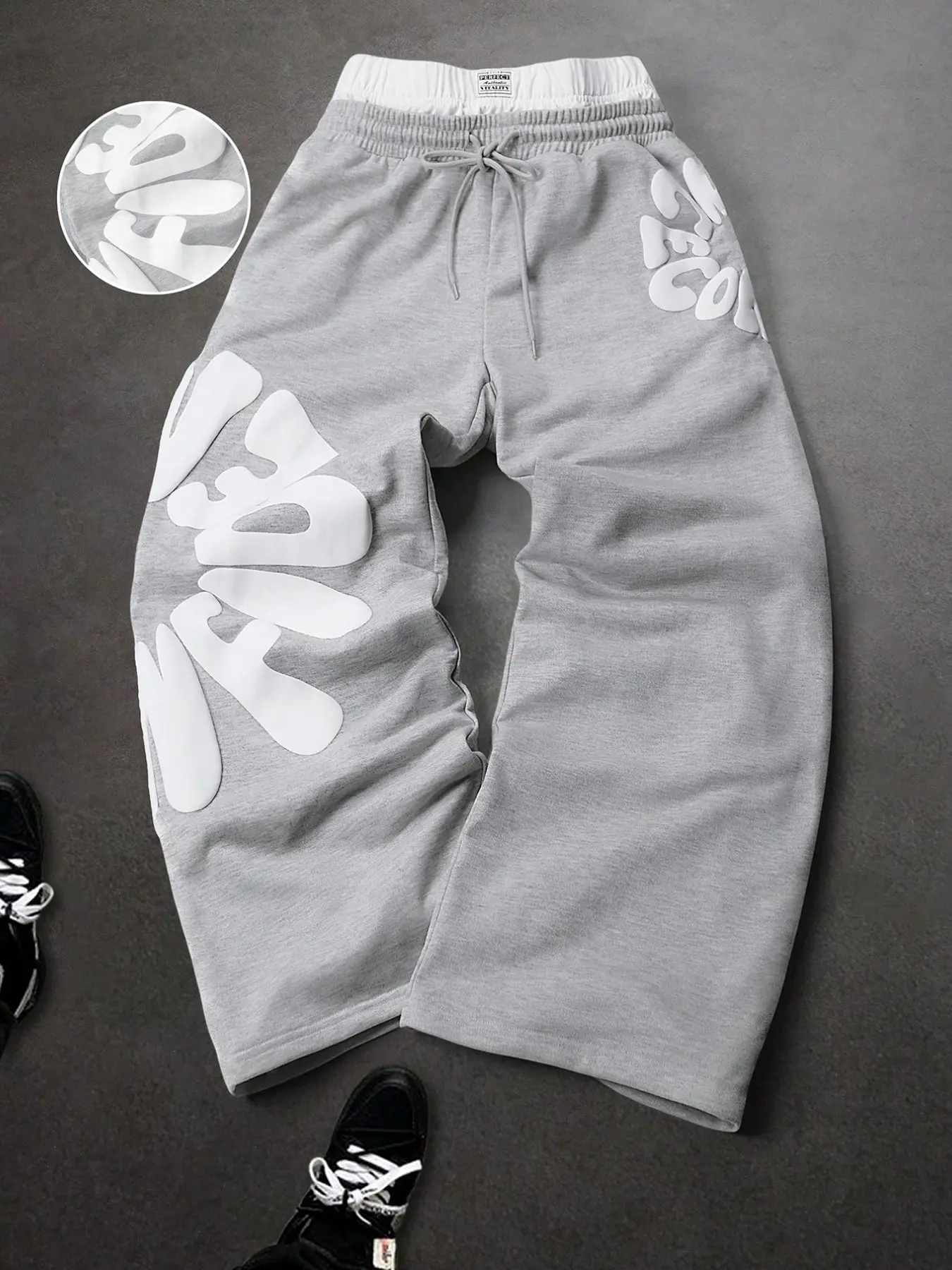 Men's Letter Print Drawstring Waist Casual Sports Pants, Comfortable and Stylish Athletic Wear, Loose Sweatpants with Layered Waist, Sportswear, Knitted Sports Pants