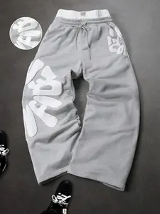 Men's Letter Print Drawstring Waist Loose Fit Casual Sports Pants, Layered Sportswear, Comfortable and Stylish Athletic Wear, Athleisure Style Sweatpants