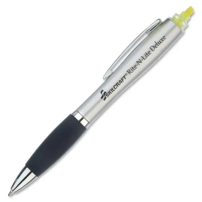 SKILCRAFT Rite-N-Lite Deluxe Highlighter & Retractable Twist-Action Ballpoint Pen, Chisel-Medium Point, Low-Viscosity Ink, Rubber Grip, Smoother Writing Experience, Versatile Writing Tool