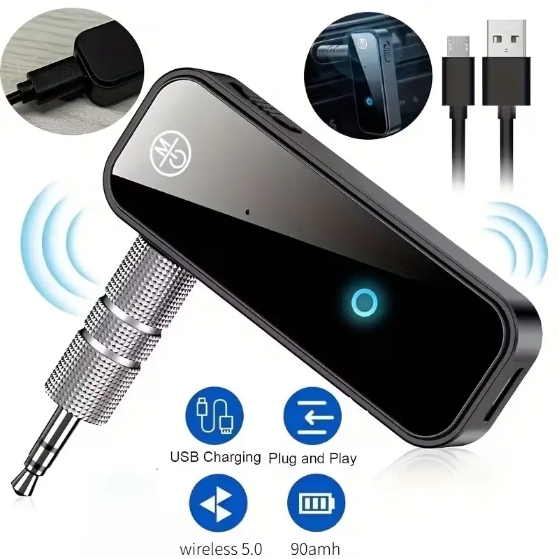 Wireless 5.0 Car Bluetooth Receiver Car 2-in-1 Wireless Transmitter and Receiver Adapter Hands-free 3.5mm Jack Suitable for car Audio System TV Computer Headphones Automotive Car Fm Transmitter