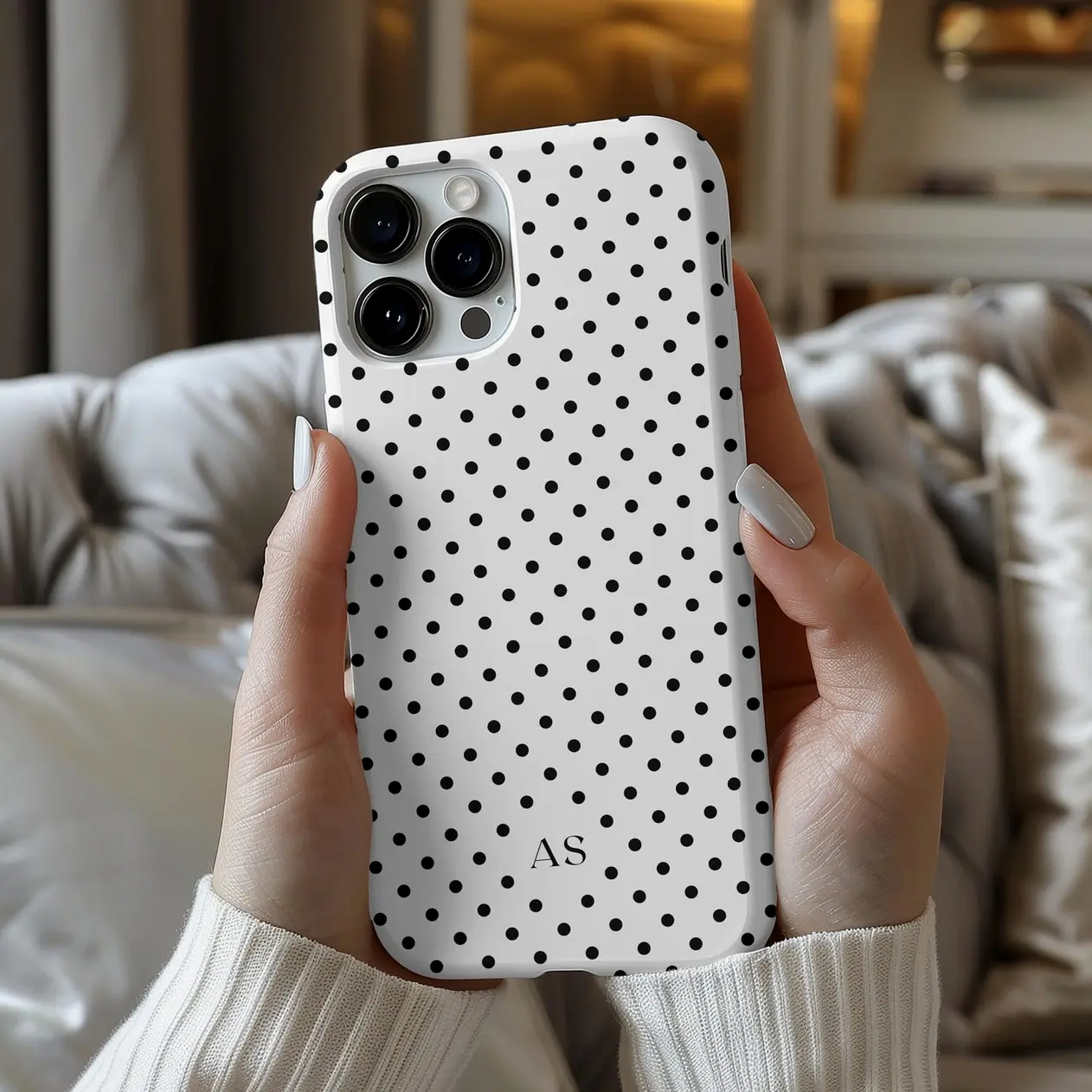 Personalized Polka Dot iPhone Case, Black and White, Monogram