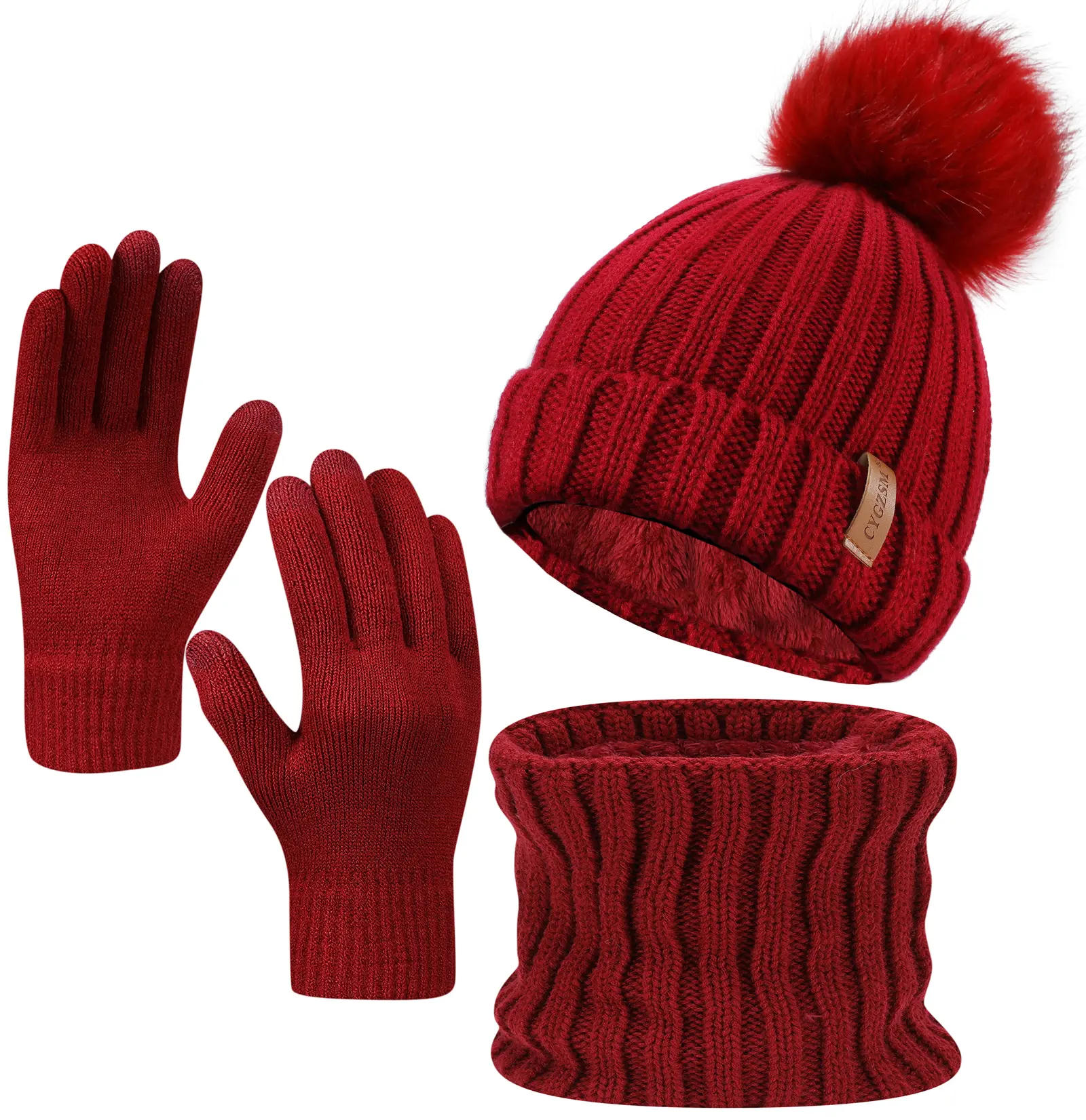 Winter Beanie Hat Scarf Gloves Set for Women - Warm Fleece Knit Touch Screen Gloves, Double-Layered Brim, Ideal Gift for Thanksgiving 2025|3 Pieces Winter Set: Touchscreen Gloves, Beanie Hat,and Scarf for Men's and Women's