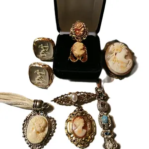 Cameo Classical Carved Ladies Western Antique Jewelry Lot Set
