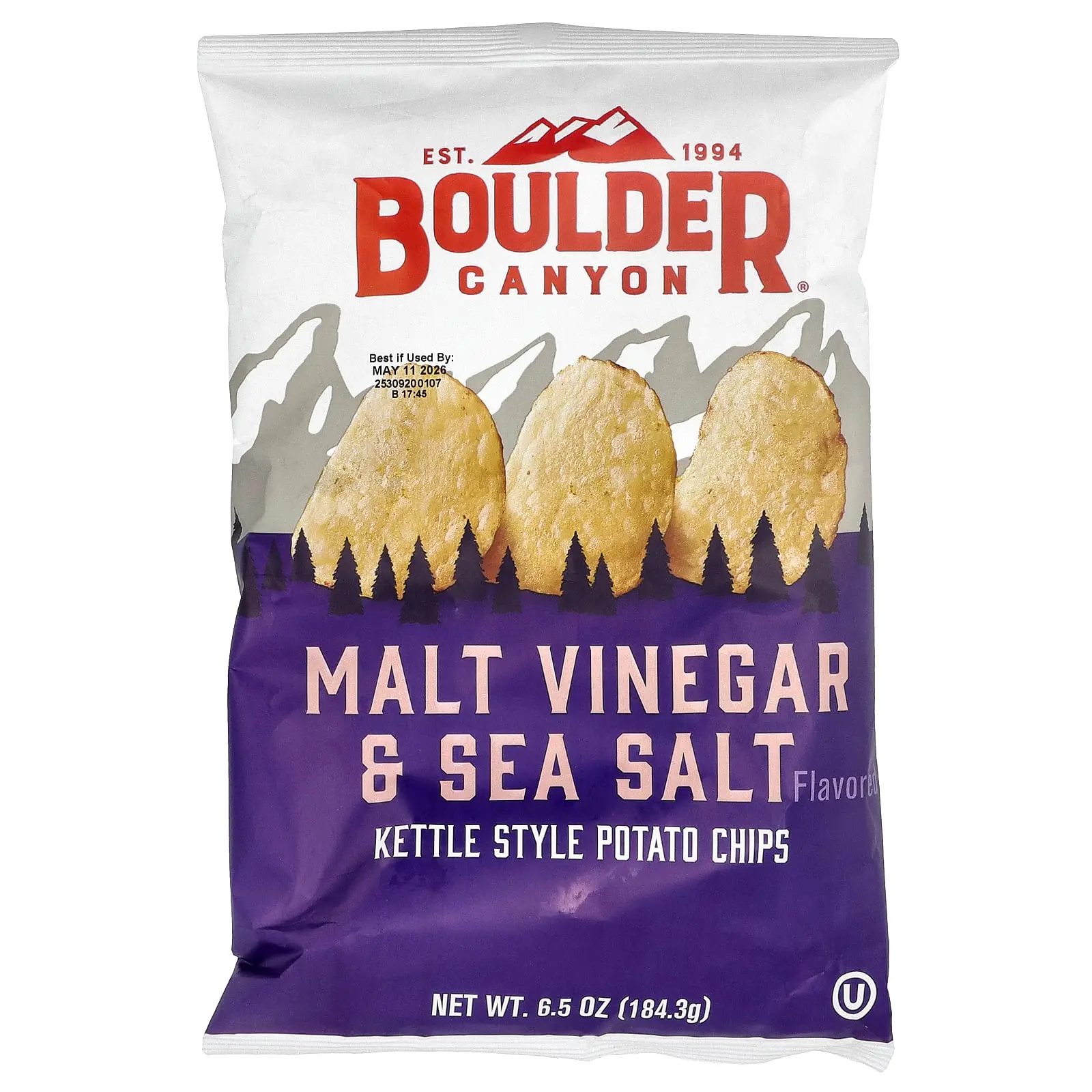 Boulder Canyon Kettle Style Potato Chips, Malt Vinegar & Sea Salt, 6.5 oz (184.3 g)