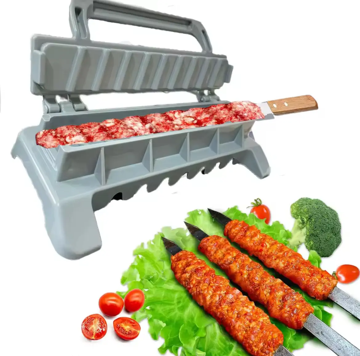 Portable Single-Row Kebab Maker Machine - Reusable Plastic BBQ Meat Skewer Press, Oil-Saving Grilling Utensil, Outdoor Barbecue & Easy-Prep Kitchen Accessory