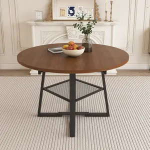 47 Inch Extendable Round Dining Table for 4-8 with Storage Chic Walnut Finish Durable Metal Frame & Thickened Top Ideal Multi-Functional Kitchen & Living Room Table