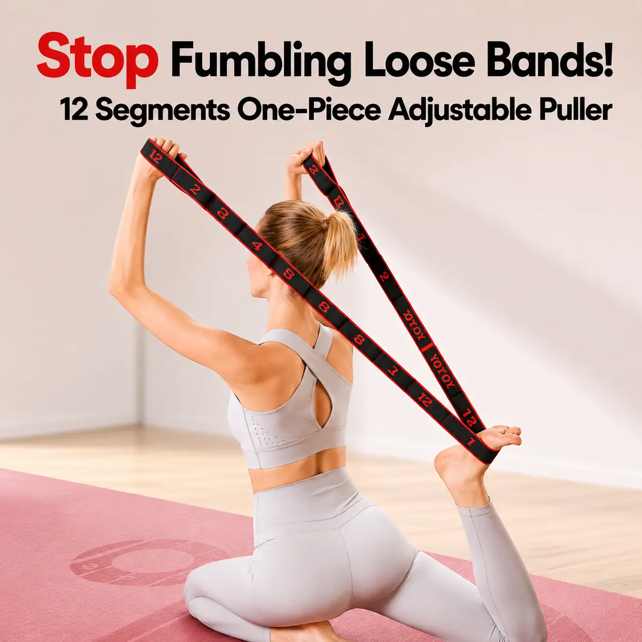 Adjustable 12-Loop Elastic Training Band - Lightweight Portable Pilates Bands, Yoga Accessories for Home Workouts, Full Body Flexibility, Easy To Carry Unisex Adult Fitness Gym Accessory