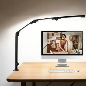 LED Desk Lamp with Clamp & Flexible SwingArm 4 Sections 3 Light Sources 4 Color Modes 5 Brightness Levels Eye-Caring Table Light Memory Function led lights Adjustable Lighting Indoor Bedroom Roomlight Powered
