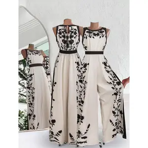 Women's Floral Print Tie Back Wide Leg Jumpsuit, 1 Count Casual Keyhole Back Sleeveless Jumpsuit for Daily Wear, Ladies Clothes for Summer, Womenswear, Stylish Jumpsuit