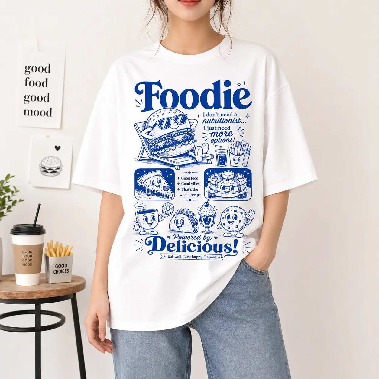[100% Cotton] Foodie T-Shirt, Funny Food Lover Graphic Tee, Cute Burger Pizza Pancake Shirt, Retro Snack Graphic Tshirt, Casual Unisex Foodie Outfit, Fun Birthday Gift For Men Women
