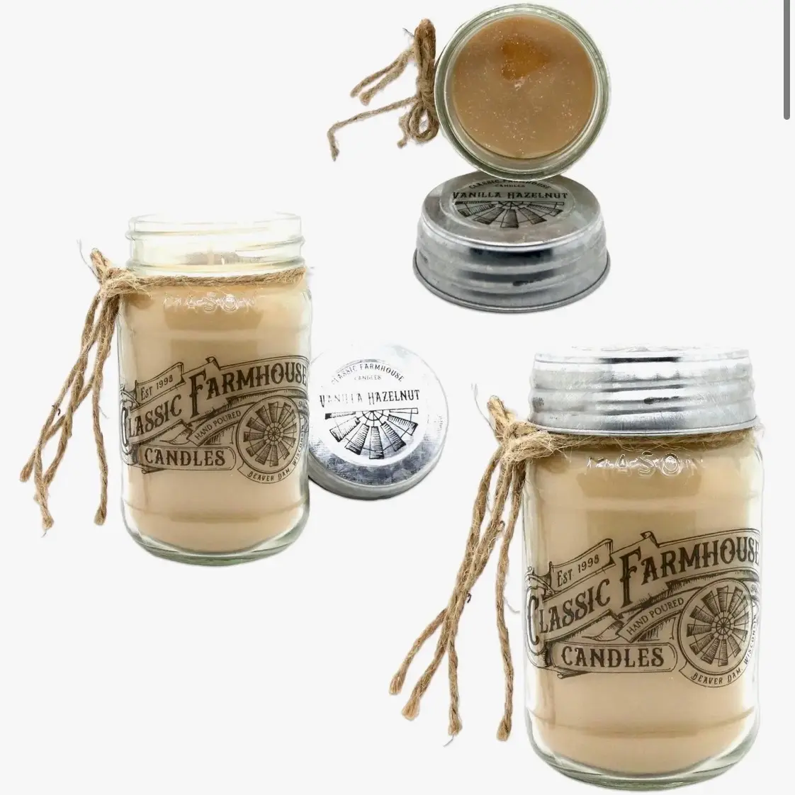 Classic Farmhouse Candles Vanilla Hazelnut 14 oz Mason Jar Candle