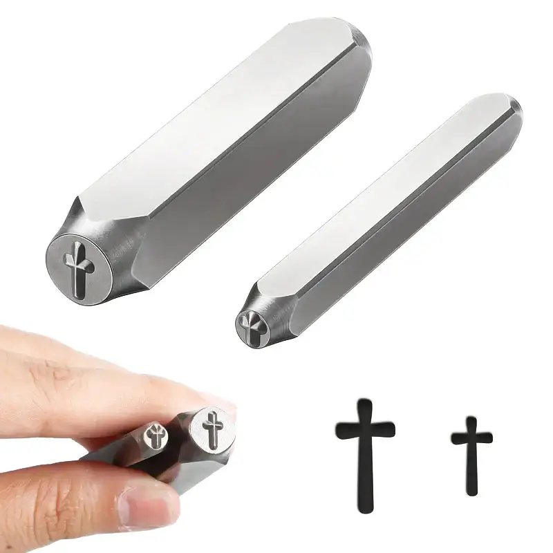 2pcs Metal Steel Stamping Punch Tools Set, Cross Shape Die for Jewelry Making, Leather Wood Clay Crafting, Durable Metal Stamp Kit