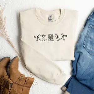 Sonographer Icons Embroidered Sweatshirt, Ultrasound Tech Crewneck, Coquette Bow Medical Gift