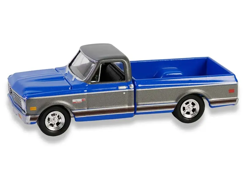 New 1972 Chevy Cheyenne C10 Short Bed Classic Truck Diecast Collectible - Electric Blue & Gunmetal Gray, 1:64 Scale, Greenlight 30567, Display Toy, Ages 14+