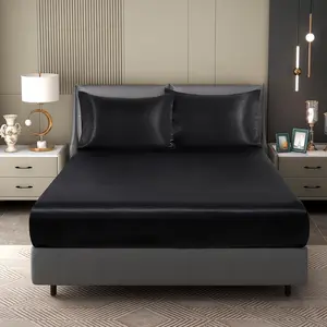 2 Pieces Twin Fitted Sheet & Pillowcase Set, Luxury Soft Bed Sheets with 1 Deep Fitted Sheet - 16" Deep Sheets, 1 Pillowcase, Black